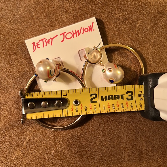 Betsey Johnson Rainbow Multi-Color Stones Snap Bar Close Hoop Earrings - Picture 8 of 10